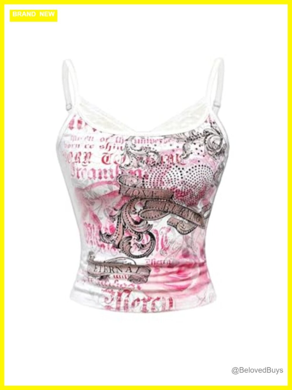 Graphic Lace Rhinestone Ruched Cami Y2k Punk Slim Fit Tank Top